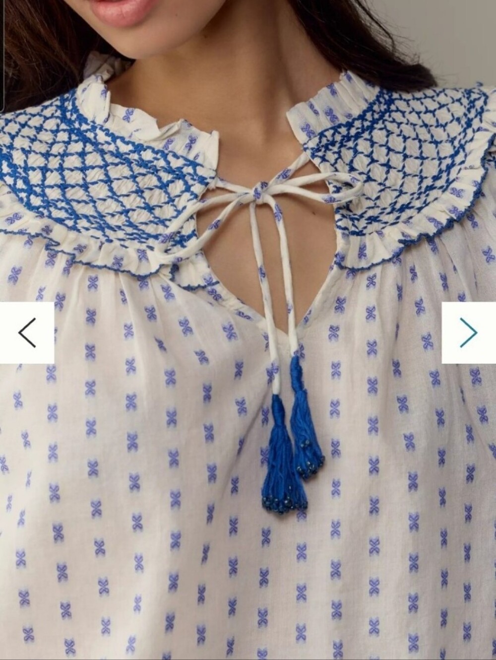 Anthropologie XS Pilcro Short-Sleeve Smocked Clip Dot Blouse - Picture 8 of 11